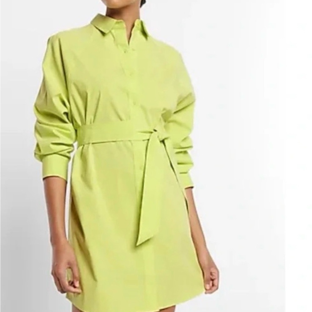 Express Bright Green Portofini Button Down Shirt Dress